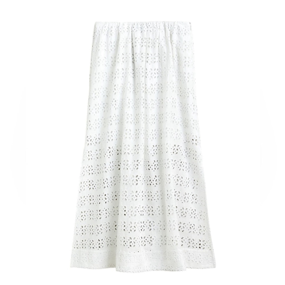 J.Crew White Linen-blend Maxi Side Slit Skirt Eyelet Elastic Waist Plus Size 18 - Picture 2 of 12